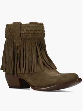 Frye Sacha Fringe Bootie in Moss - Size 10